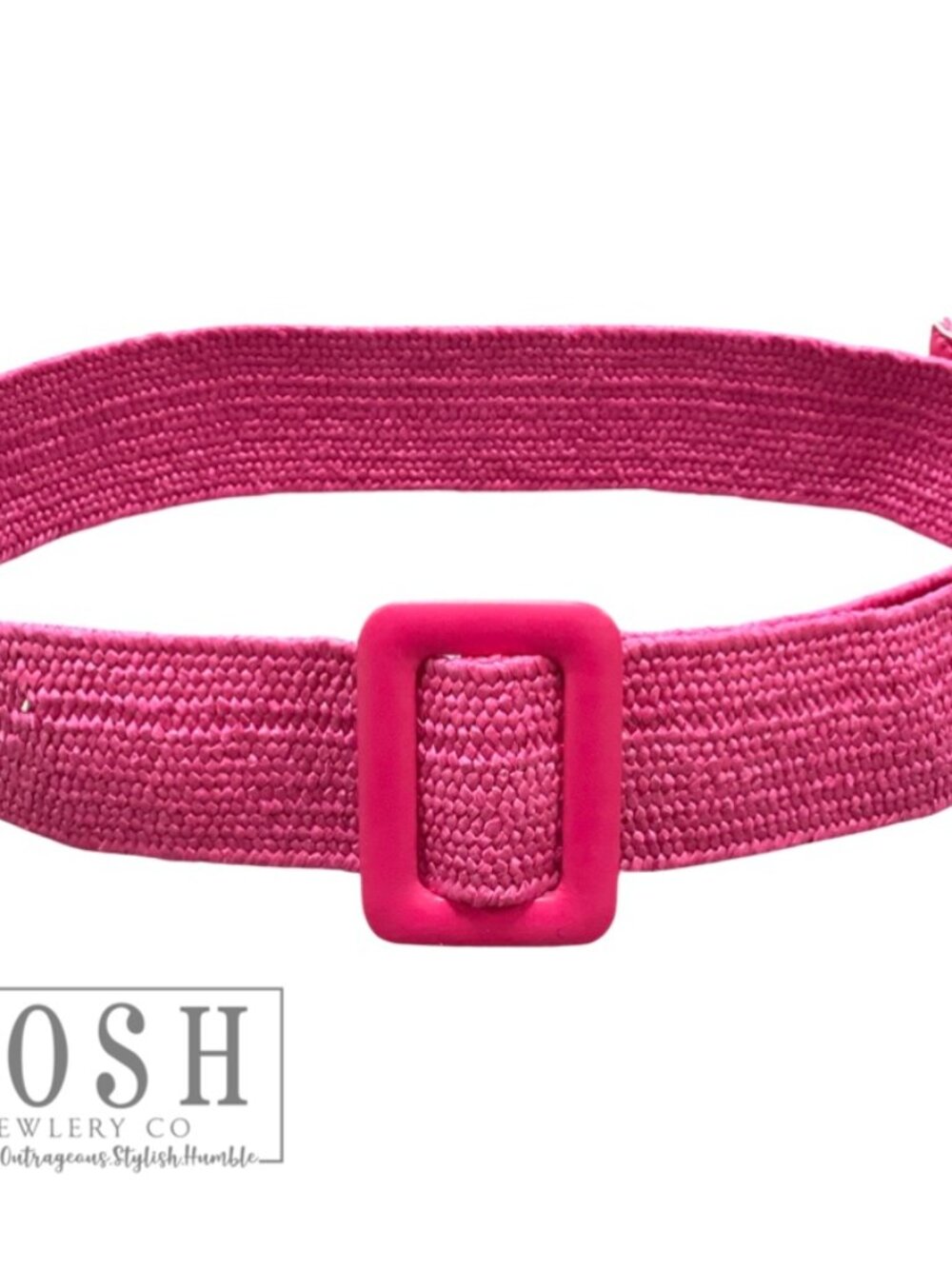 Woven Straw Adjustable Belt, Fuchsia